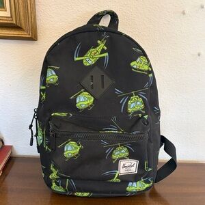 Herschel Supply Company Black Mini Backpack with Green Helicopter Design
